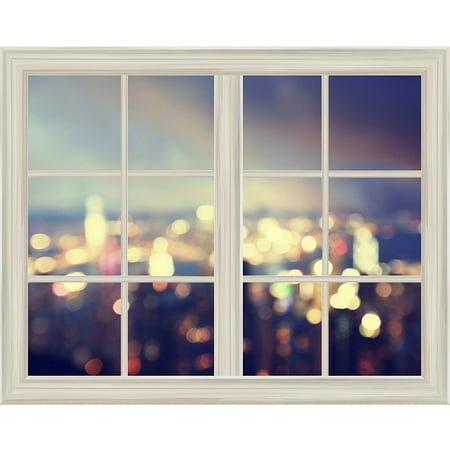 Blurred Blinking City Light Window View Mural Wall Sticker - (Best Window Glazing Material)