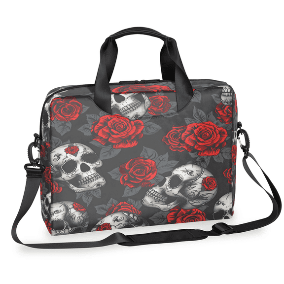 Herdesigns Skulls And Roses Laptop Bag for Women Men, Computer Case Briefcase Messenger Bags, 15-15.6 inch Laptop Sleeve Shoulder Bag