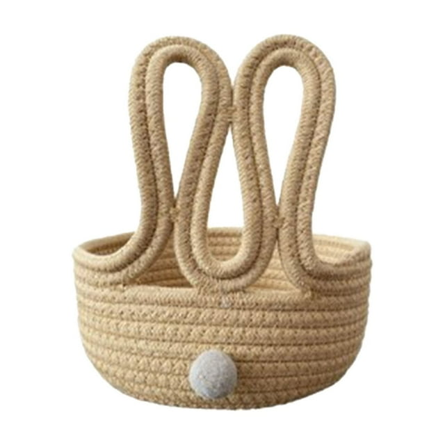 Small Easter Basket with Rabbit-Ear Handles and Pom-Pom Detail for Cosmetics Snacks Keys Storage 7.87 in x 8.27 in
