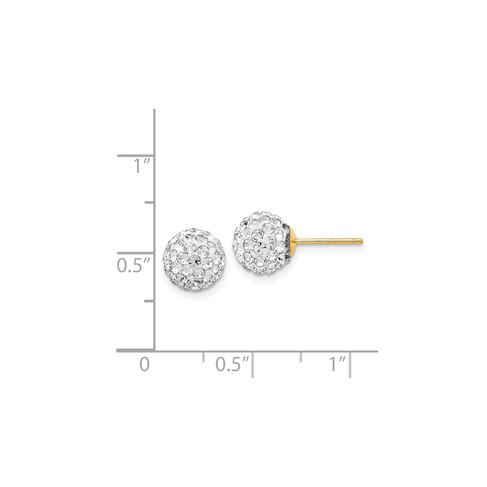 14k Yellow Gold Stud Earrings for Women, Dome Ball Shape with Clear Crystal Pave, Elegant Sparkly Design for Everyday and Formal Wear, Lightweight Classic Style