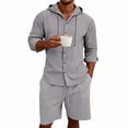 thumbnail image 2 of HBGVBA Summer 2 Piece Set for Men Long Sleeve Hooded Casual Top Elastic Waist Comfortable Shorts Set, 2 of 5