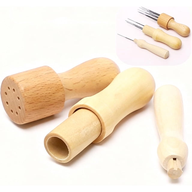 3Pcs Wooden Felting Needle Handles Set – 8-Prong/3-Prong/Single-Prong Punch Needle Holders for DIY Wool Felting & Patchwork Crafts (Needles Not Included),WOOD