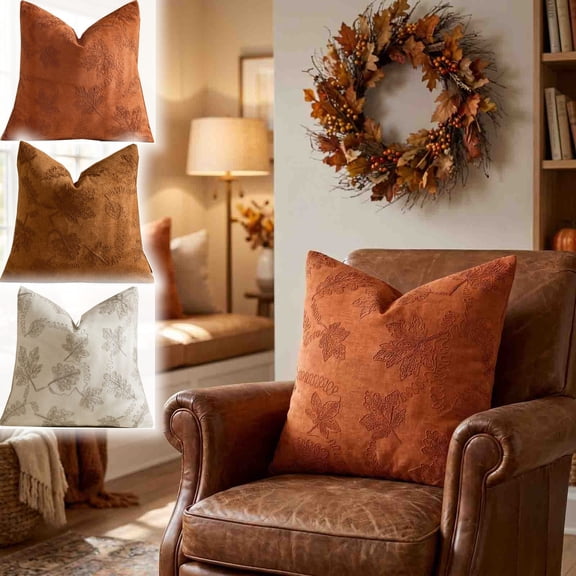 Halloween Sale Clearance!Fall Decorations for Home, 45x45cm Fall Maple Leaf Embroidered Throw Pillow Covers 3 Colors Linen Textured Squares Cushion Covers For Thanksgiving Sofa Decor