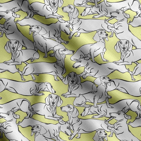 Soimoi Dog Print, Silk Fabric, Decor Sewing Fabric by The Yard 42 Inch Wide,Decorative Fabric for Shirts Suits Ties, Mustard Yellow