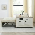 thumbnail image 5 of 55.5" Pull Out Sofa Bed, Modern Sleep 2 Seater Loveseats Sofa Couch with Side Pockets, Velvet Sleeper Bed Couch with Adjsutable Backrest and Lumbar Pillows for Apartment Office Living Room, Beige, 5 of 7