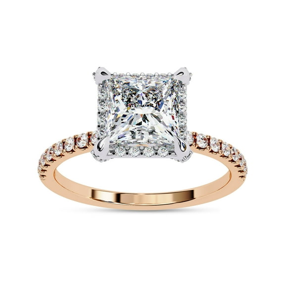 IGI Certified Lab Grown Diamond Ring | Center 7MM Princess Cut Halo Solitaire Engagement Wedding Rings For Women In 18K Solid Rose Gold | F-G, VS-SI Quality (2.40 Ctw) Ring Size-10