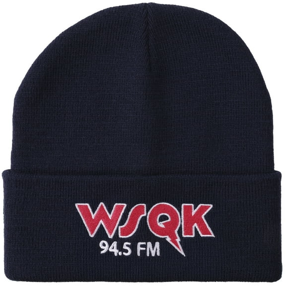 Stranger Things WSQK Embroidery Navy Acrylic Yarn Standard Cuff Beanie