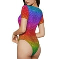 thumbnail image 3 of The Xecao Rainbow Glitter Women's Crew Neck Body Suit, a short-sleeved bodysuit and basic swimsuit, both comfort and style for dating and daily life, 3 of 9