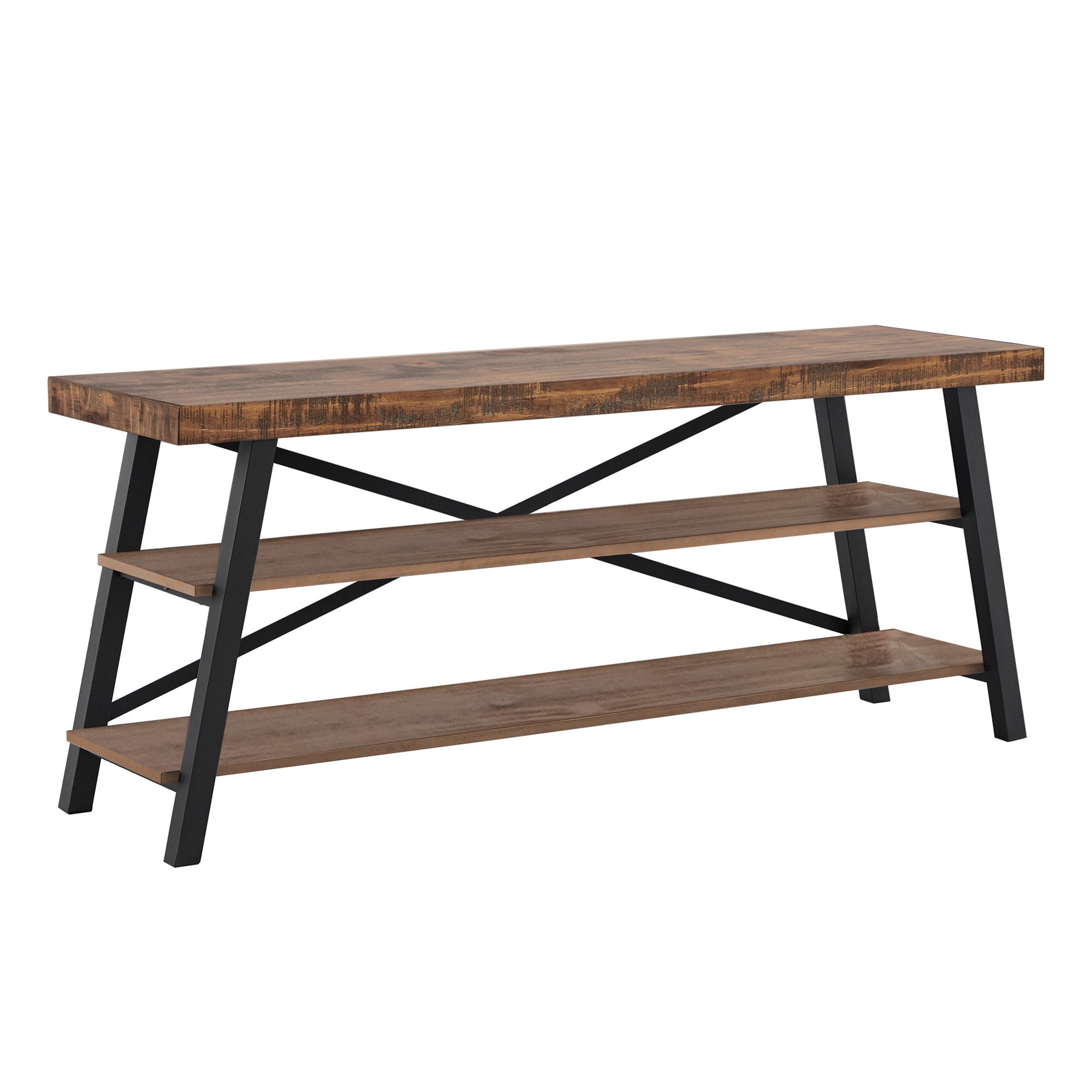 Weston Home Westyn Rustic X-Base Wood and Metal TV Stand for TVs up to 65", Brown Finish