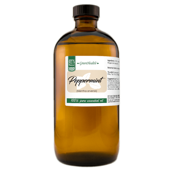 Peppermint Essential Oil - 16 fl oz (473 ml) Glass Bottle w/ Cap - 100% Pure Essential Oil by GreenHealth