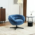 thumbnail image 4 of 360° Swivel Chair With Chenille Upholstery, Navy Blue, Removable Cushion, Metal Base For Home Decor Blue Upholstered Seat, Office Space, 4 of 6