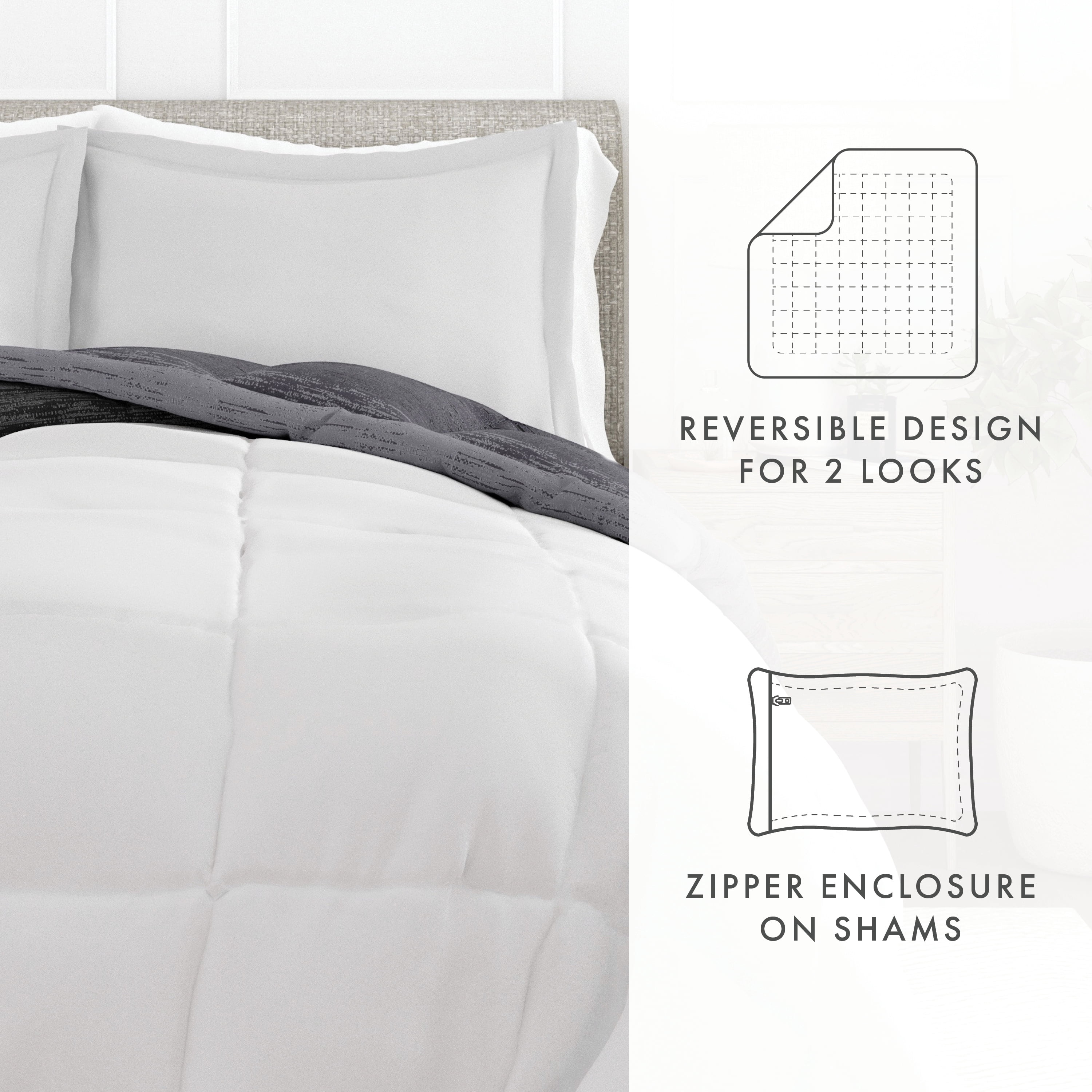 Noble Linens 2-Piece Gray Ombre Print Comforter Set, Twin/TwinXL