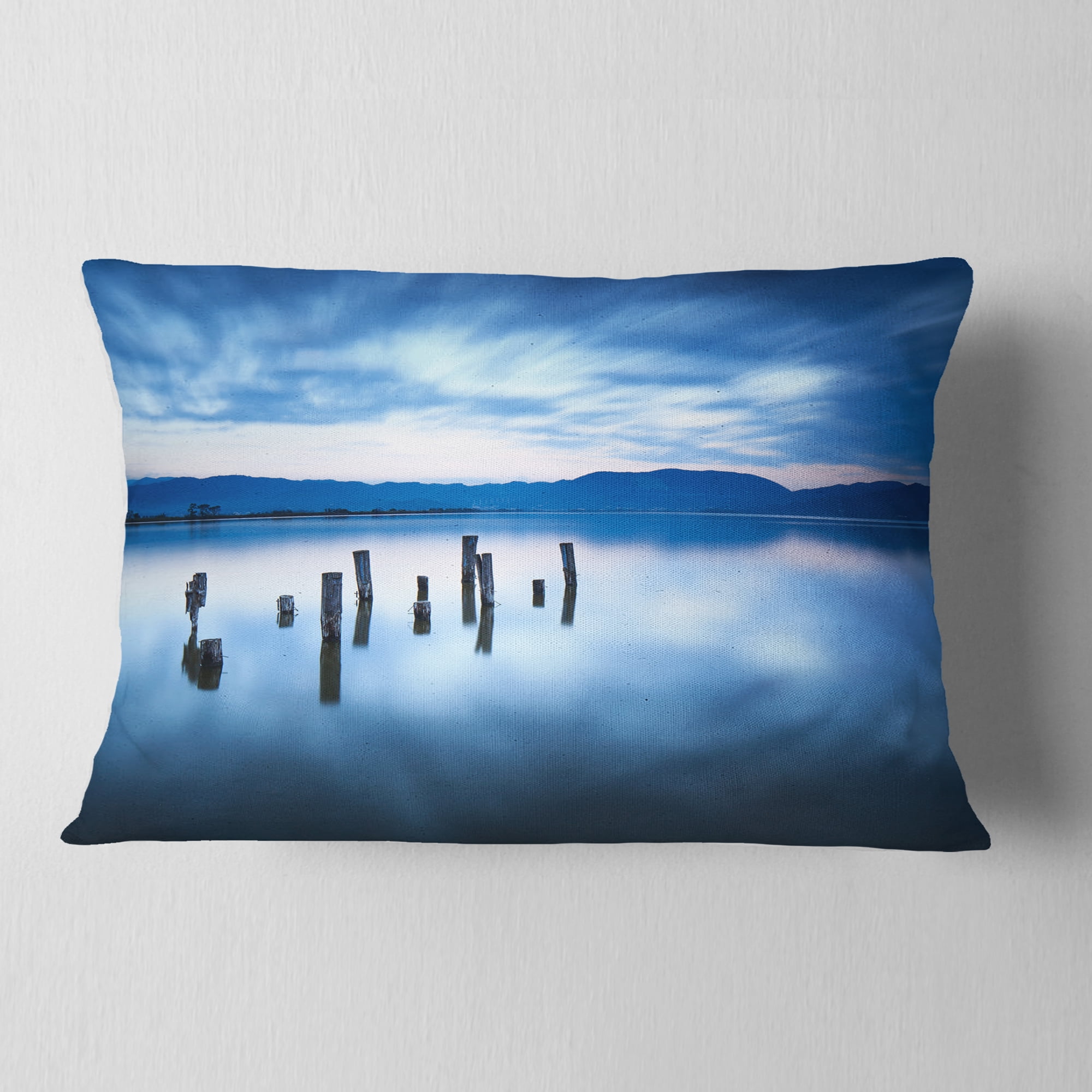 Designart Cloudy Sky Above Lake - Seascape Throw Pillow - 12x20