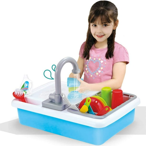 Kitchen Play Sink Toy Dishes Play Sink with Running Water Pretend
