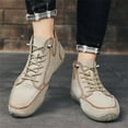 thumbnail image 6 of Mens Leather Casual Boots Lightweight High Boots Outdoor Comfort Walking Boots Slip Resistant Breathable Driving Shoes Beige 8.5 US, 6 of 7