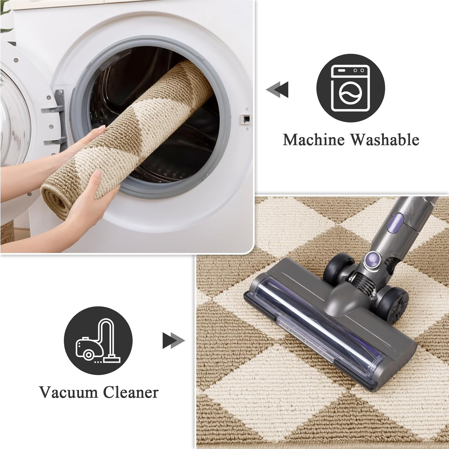 MeyJey Diamond Plaid Kitchen Rugs Sets of 3, Non Slip Kitchen Floor Mats Washable Kitchen Rug, Beige White
