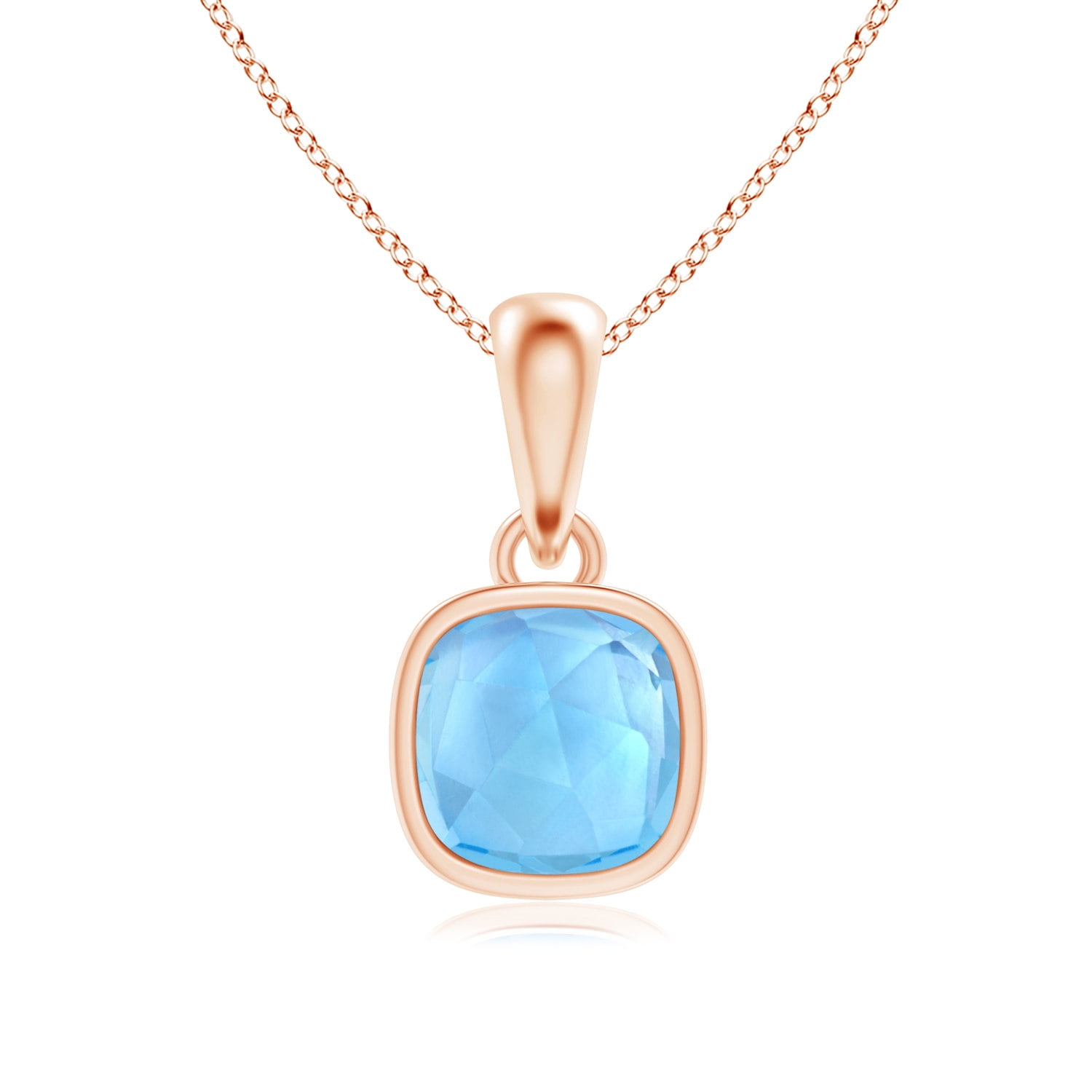 Mother's Day Jewelry Necklace Bezel Set Cushion Swiss Blue Topaz Solitaire Dangle Pendant in 14K Rose Gold (5mm Swiss... by Angara.com