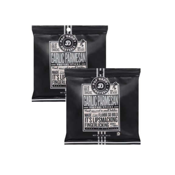 Pop Daddy Pretzels Garlic Parmesan Pretzel Sticks, Savory Snack Pretzels, 2 Pack Bundle, 3 oz Bags