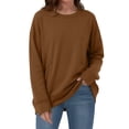 thumbnail image 2 of TKLPEHG Solid Color Crewneck Sweatshirts Women With Pocket Long Sleeve Loose Fit Tunic Sweatshirt Casual Pullover Fall Clothes (Brown,L), 2 of 7