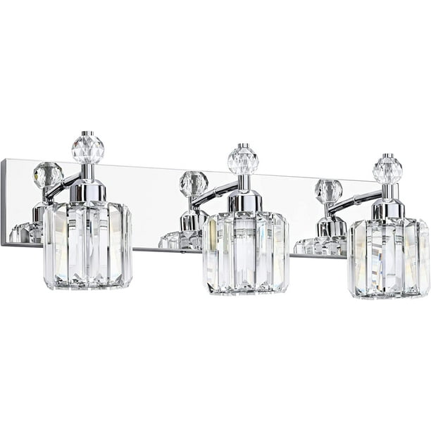 Modern Crystal Bathroom Lights Fixtures Over Mirror Chrome 3 Light