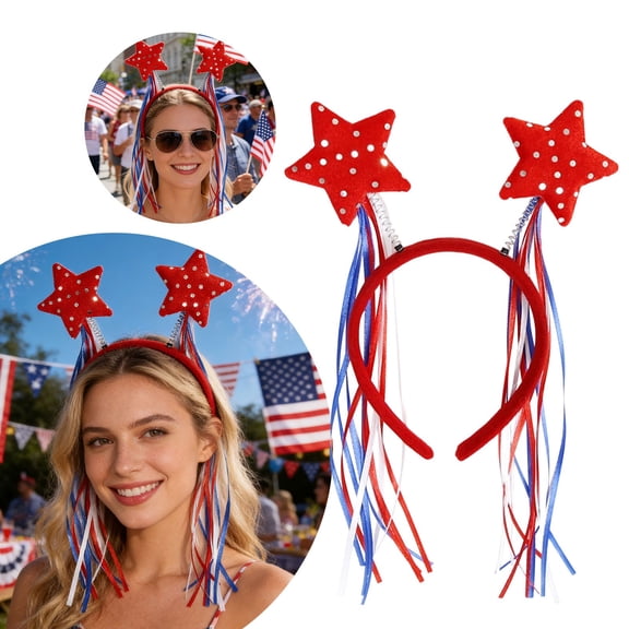 Patriotic Headband for 4th of July - Independence Day Hair Accessories with Themed Design, Holiday Party Favors and Supplies for Memorial Day and Patriotic Celebrations, D, 12.20 Inch, 1 PCS