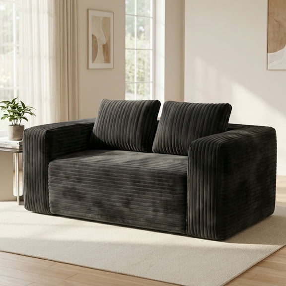 Jopat 63" Loveseat Sofa Couch,Cloud 2 Seater Boneless Couch,Deep Seat Corduroy Sofa,Modern Compressed Sofa Small Couches for Small Spaces,Apartement,Gray