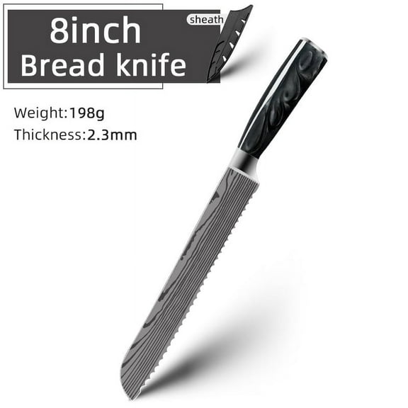 8-inch Bread Knife Laser Damascus Japanese Kitchen Knives with Unique Black Resin Handle,High Carbon Steel Forged Paring/Slicing/Cleaver/Santoku Knife