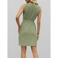 thumbnail image 2 of Women'S Sleeveless Mini Sweater Tank Dress Solid Color Casual Crew Neck Side Slit Knitted Dress with Belt Bean Green S, 2 of 8