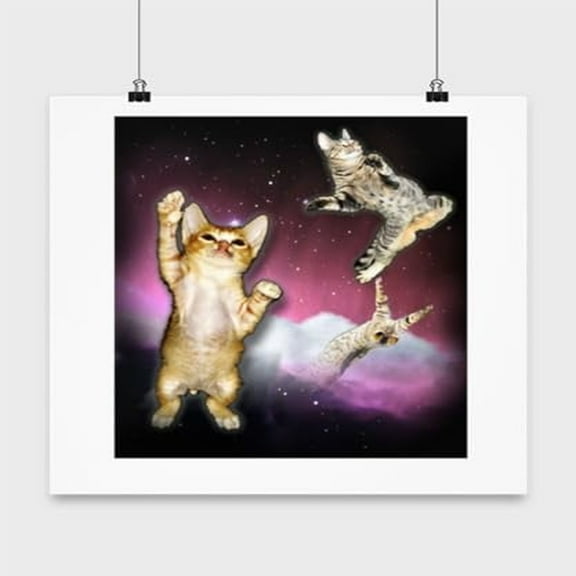 Cute Cat Poster, Galaxy Feline, Funny Pet Wall Art Gift, White 13x13in Poster