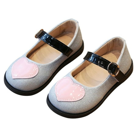 

EIALIVE Spring And Autumn Korean Edition Baby Soft Sole Love Small Leather Shoes Round Toe Shallow Mouth Small Single Shoes Girls Princess Shoes Silver 21