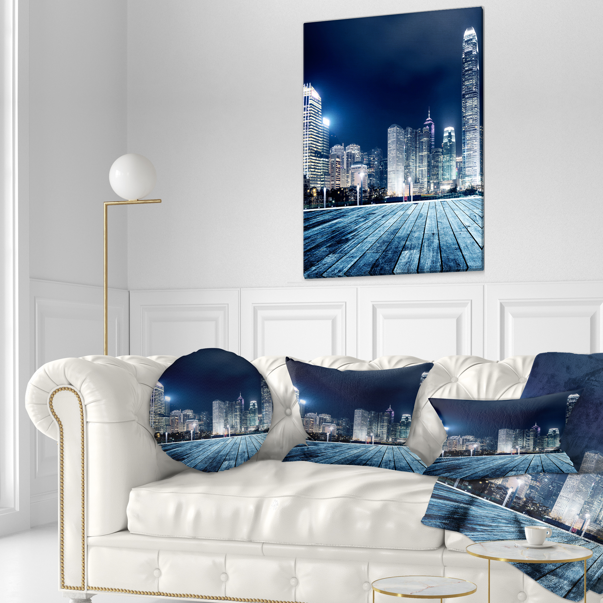 Designart Blue Hong Kong City Skyline - Cityscape Throw Pillow - 12x20