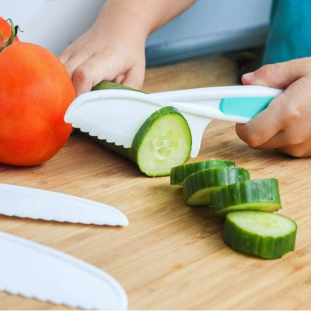 TORUBIA Lot de 3 couteaux de cuisine en nylon sûrs pour enfants, ensemble  de couteaux de cuisine en plastique pour enfants pour laitue ou salades 