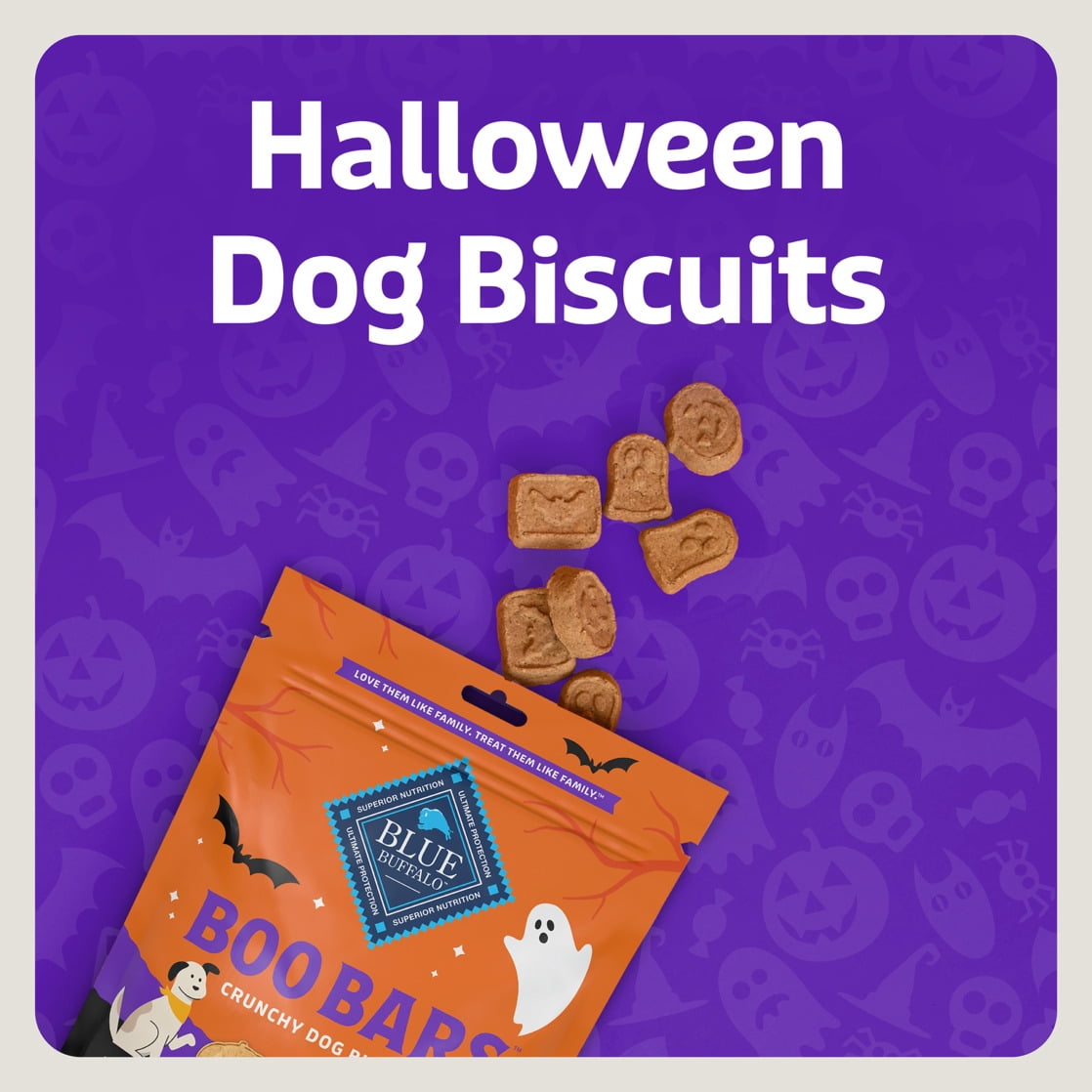 (3 pack) Blue Buffalo Boo Bars Crunchy Halloween Dog Biscuits Pumpkin & Cinnamon Recipe 11-oz Bag