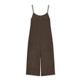 thumbnail image 7 of QATAINLAV Summer Rompers for Women Sleeveless Adjustable Strap Onesies Shorts Cotton Casual Wide Jumpsuits with Pockets Brown M, 7 of 7