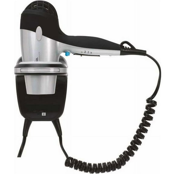 Sunbeam Dual Watt 3 Speed GreenSense Wall Mount Ionic Hair Dryer with Dimmable LED Night Light and Bracket, Black and Silver