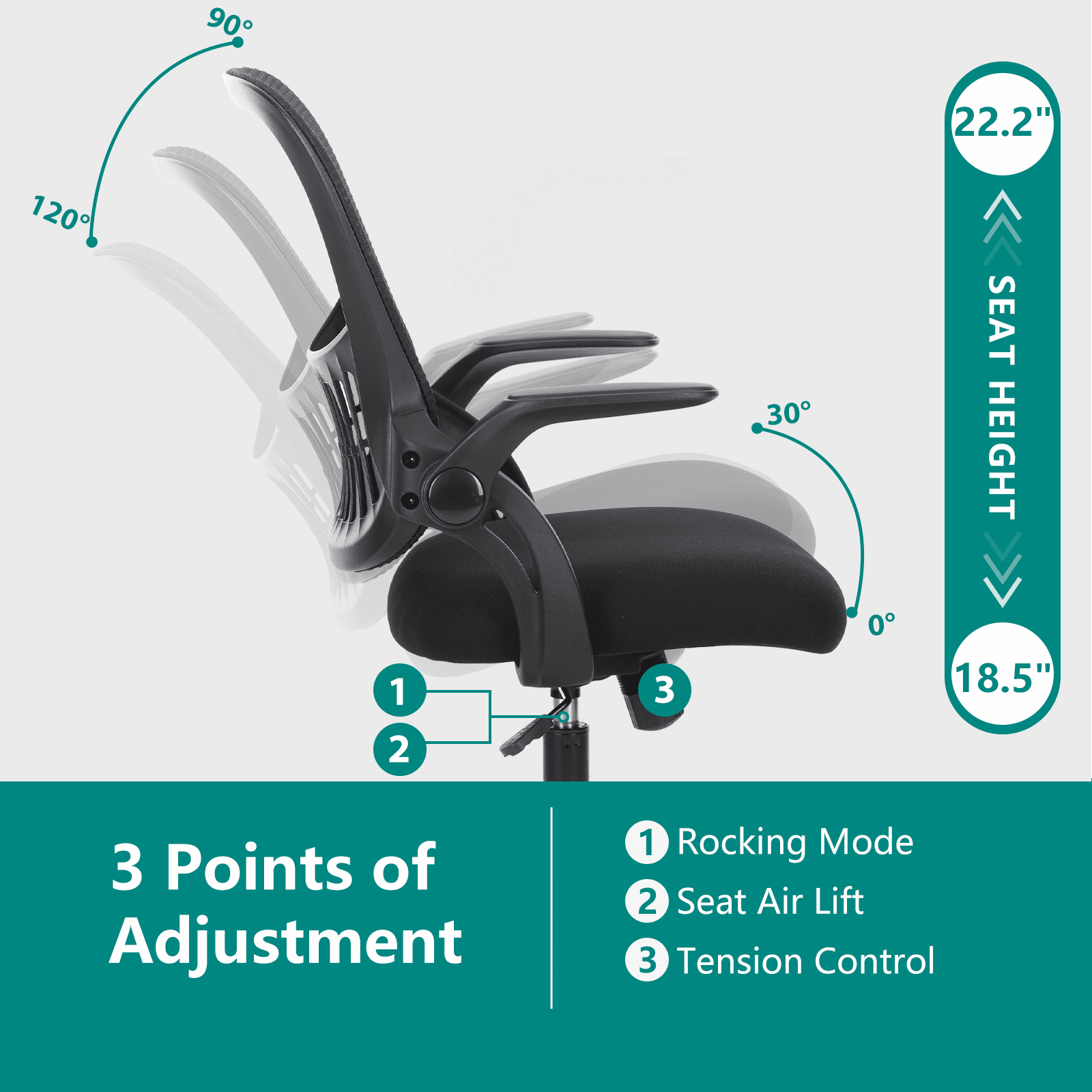 MAYEERTY Ergonomic Office Chair for Standing Desk with Adjustable Height, Computer Desk Chairs, Movable Armrest, Black