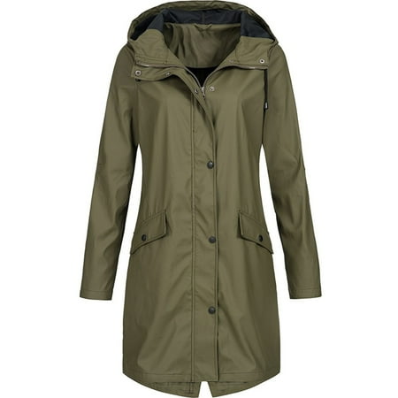 JFGHDG Rain Jacket Women Trench Coat Women Long Coat Women Lightweight Rain Jacket Rain Coat Rain Coat Women Waterproof Jacket Army Green Xl