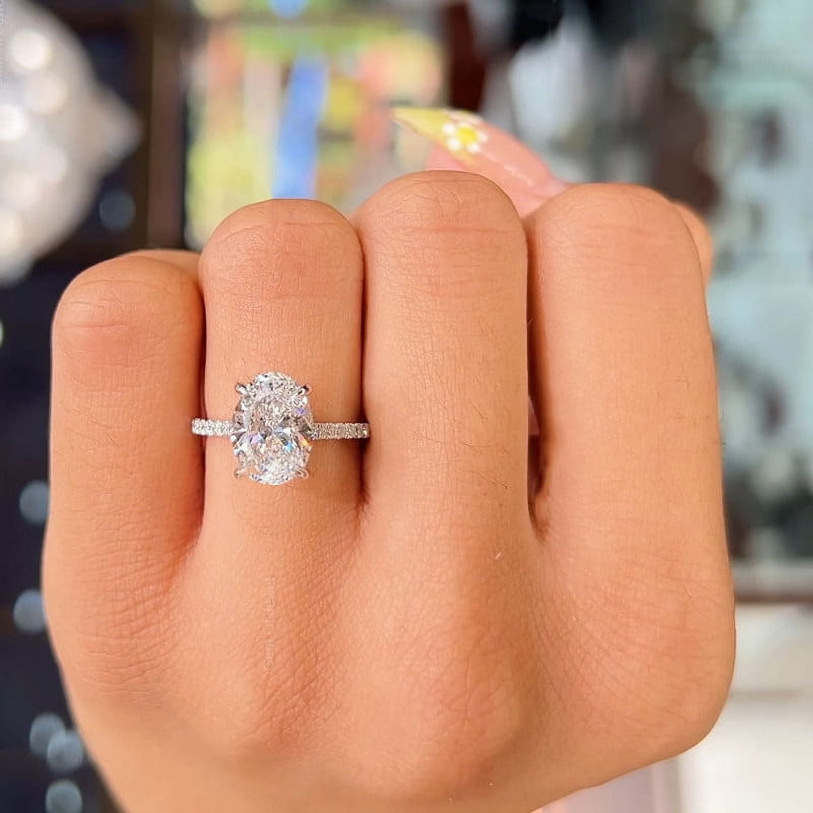 solitaire jewels 4TCW Oval Hidden Halo Moissanite Engagement Ring For Women, 14K White Gold