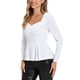 thumbnail image 4 of INSPIRAR CHIC Blusa de Mujer Elegante de Terciopelo con Escote Corazón de Manga Larga y Peplum Talla S Blanca, 4 of 6