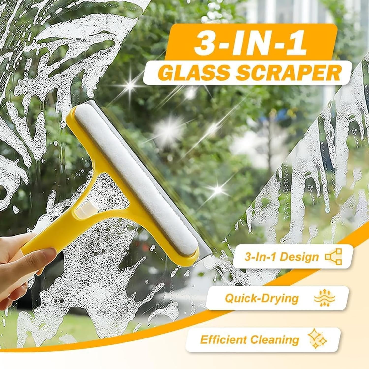 3 in 1 Window Cleaning Scraper, 2025 New 3 in 1 Squeegee for Window Cleaning with Sprayer, Multi-Function Squeegee Tool for Shower Glass, Tile, Mirror Cleaning (Blue)