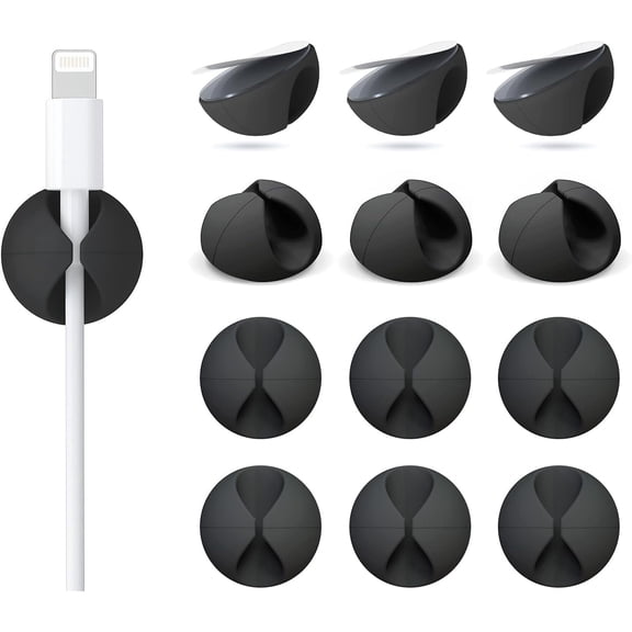 12 Pack Cable Clips, Cable Holder for Desk Cord Organizer Adhesive Cord Management Charger Wire Holder Clips for Desk, Home, Office, Car, Cubicle, Nightstand