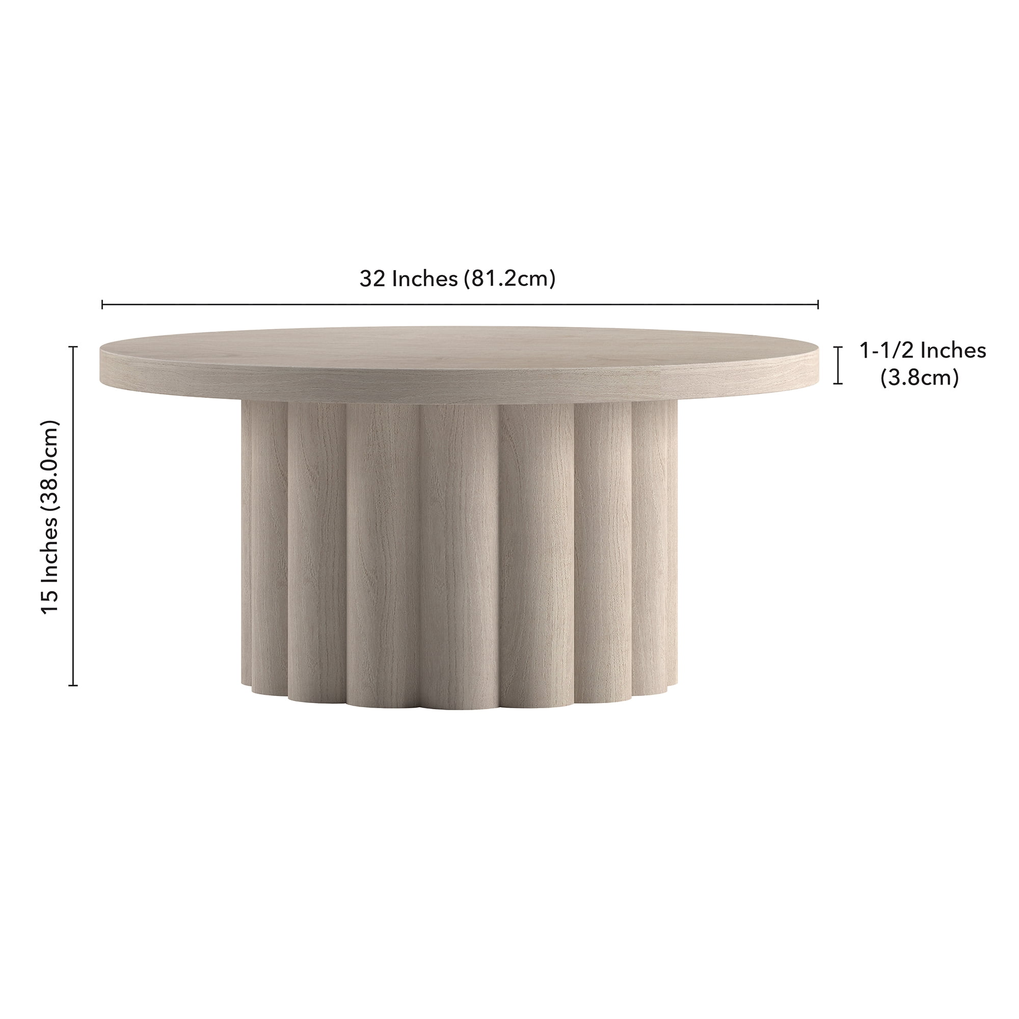 Olie 32" Wide Round Fluted Coffee Table in Alder White