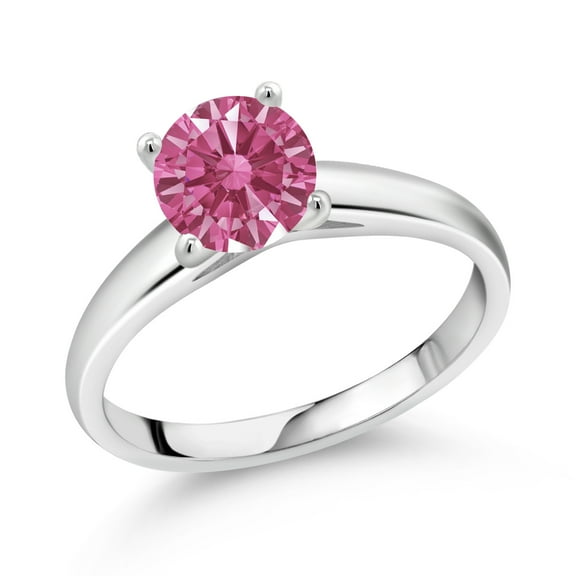 Gem Stone King 10K White Gold Solitaire Ring Set with 7mm Round Red Zirconia (Size 6)