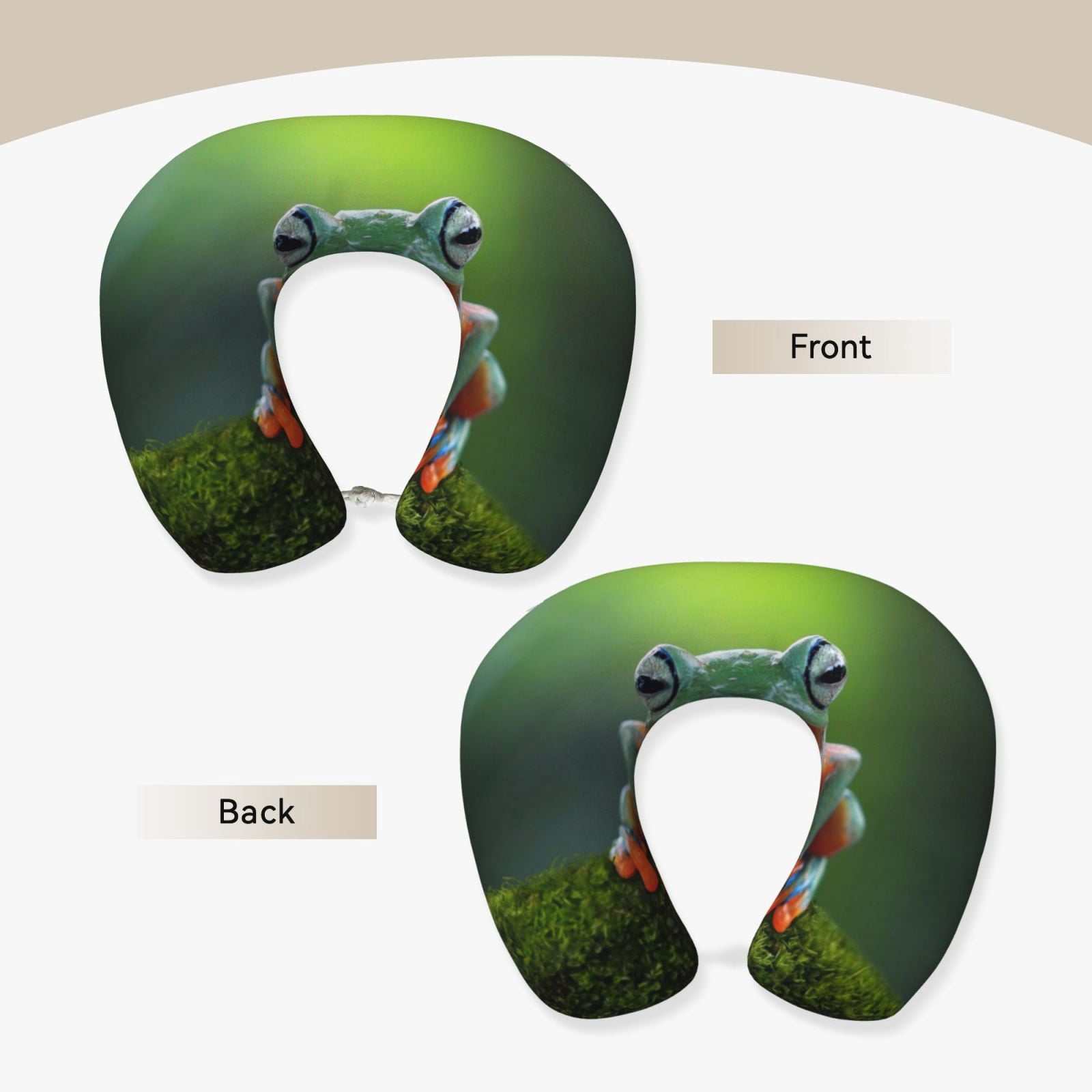 Xecao Tree Frog Print Memory Foam Cervical Neck Pillow Versatile U-Shaped Pillows for Home,Office,Camping,Travelling,Soft Washable Cover