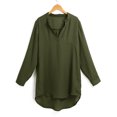 Women Chiffon Shirt Dress V Neck Pockets Roll up Long Sleeves