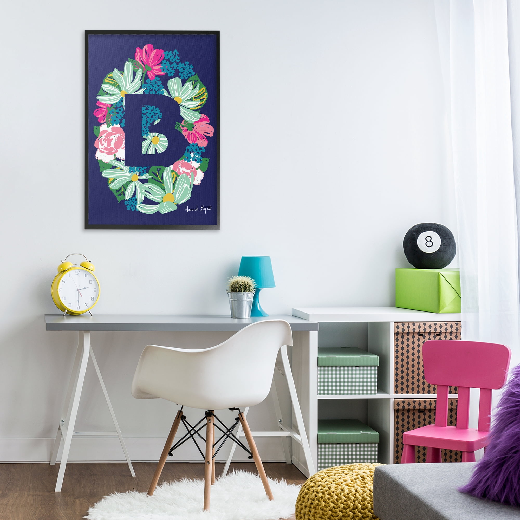 Stupell Industries Floral Bloom Letter B Botanical & Floral Painting Black Framed Art Print Wall Art, 20 x 30