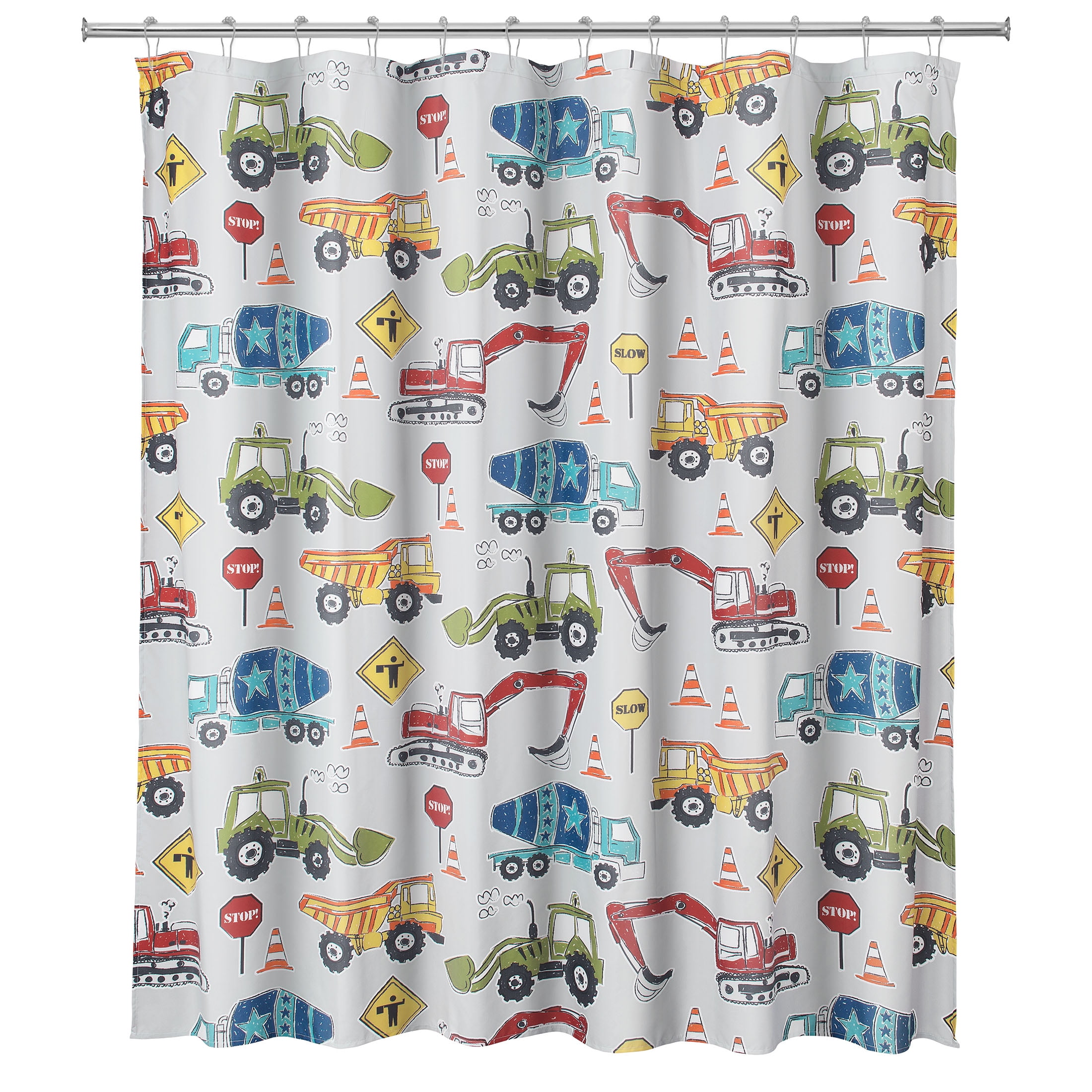 Your Zone Colorful Novelty Construction Polyester Microfiber Shower Curtain, 72 in x 72 in