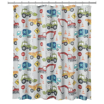 Your Zone Colorful Novelty Construction Polyester Microfiber Shower Curtain, 72 in x 72 in