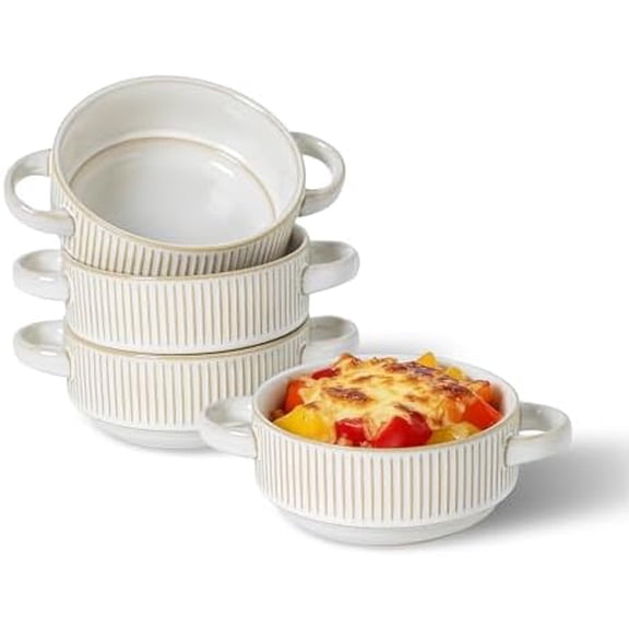 Oven Safe Ceramic Soup Bowls with Handles, 26 oz Large French Onion Soup Crocks Set of 4, Microwave & Dishwasher Safe for Chili, Beef Stew & Gumbo$$Home Decor, Kitchen, & Other
