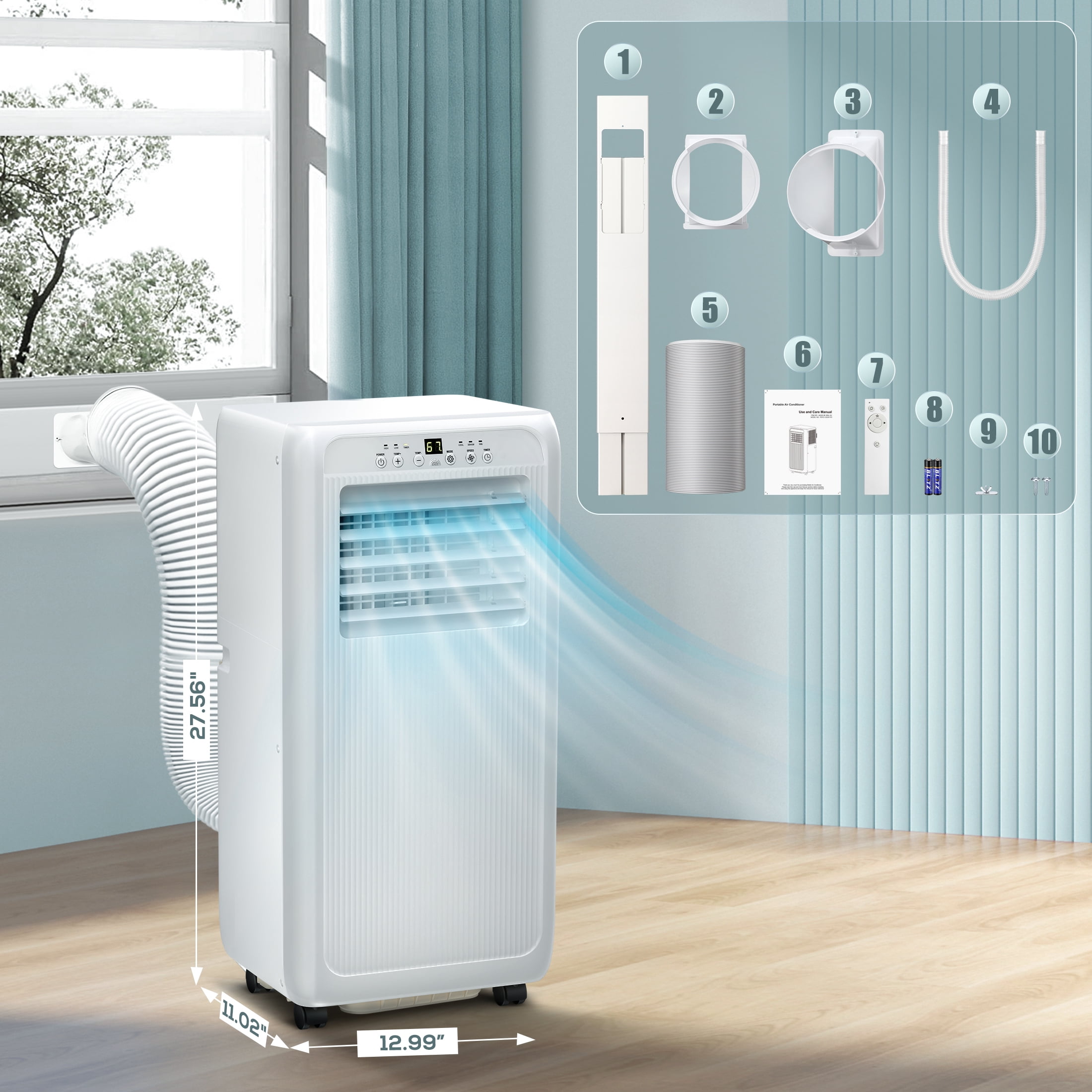 KISSAIR 10000 BTU Portable Air Conditioner, Dehumidifier, Fan, Sleep Mode, 4 in 1 AC with 24-Hour Timer